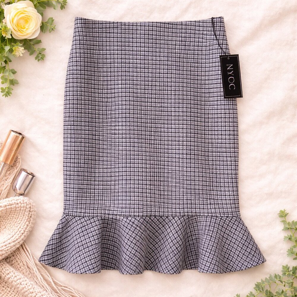 NYCC Houndstooth Fit & Flare Skirt Black Lilac Ivory Pull-On Size Small NWT